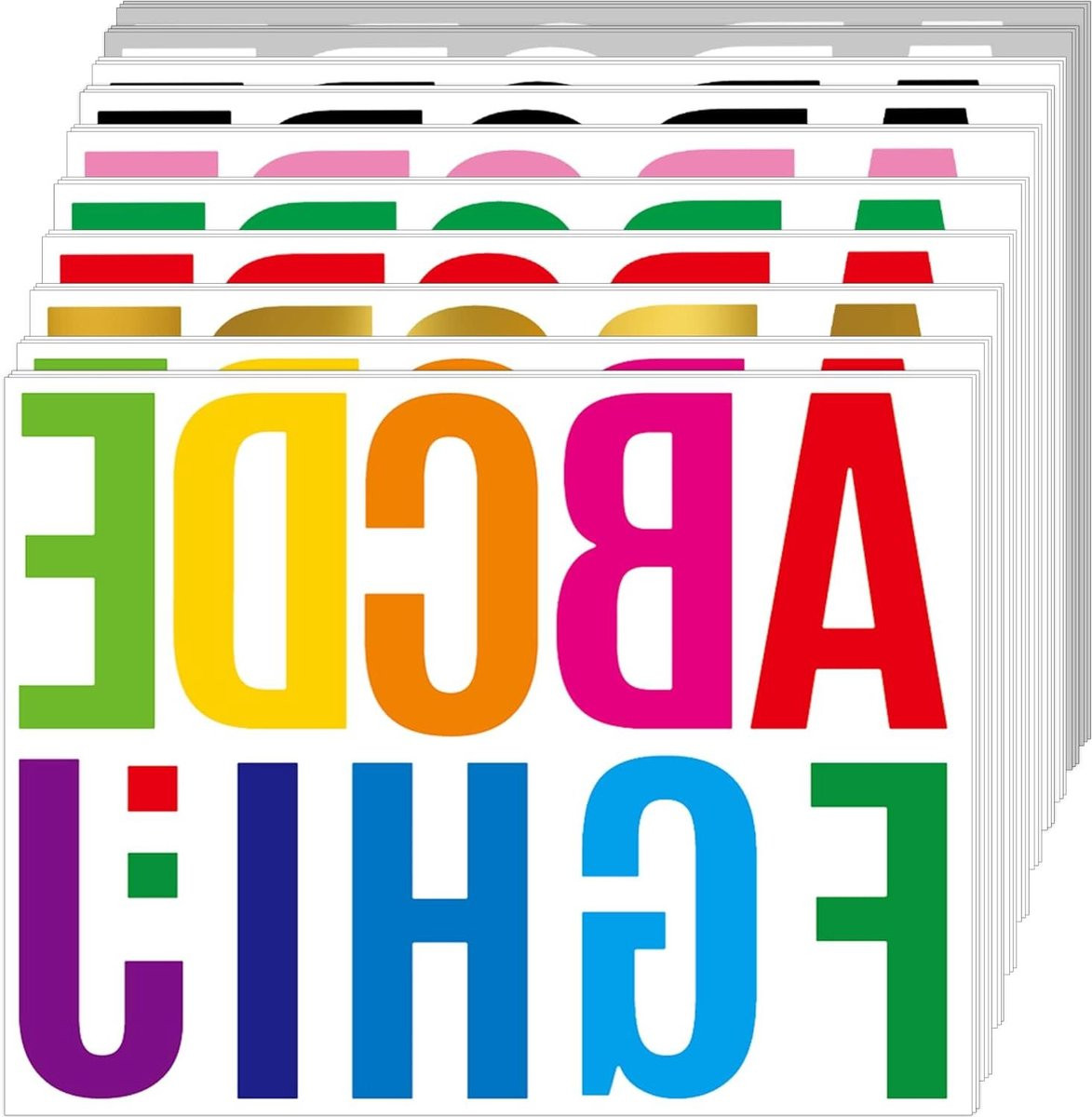 42 vellen met 460 stuks grote letter en cijfer stickers in veelkleurige uitvoering van waterproof vinyl