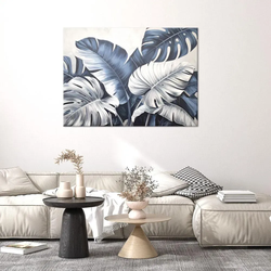 LEINWANDBILD, Monstera- und Bananenblätter blau-grau
