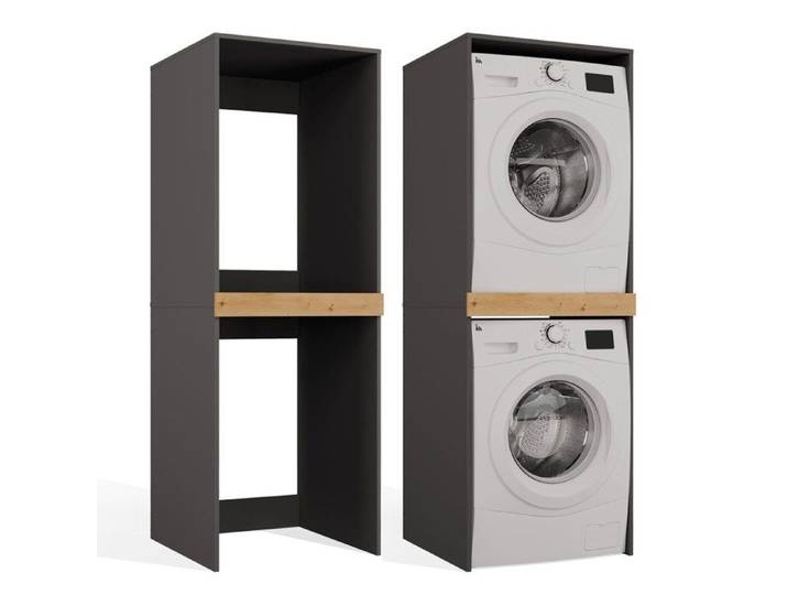 POLA TWIN - Meuble de salle de bain pour lave-linge et sèche-linge - 64x180x64 cm - ANTRACITE / CHÊNE ARTISAN
