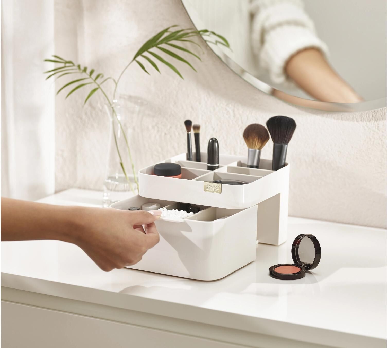Make-Up Organizer JOSEPH JOSEPH "Vergrösserungsspiegel und Kosmetik Organizer Viva", weiss (beige), B:19,5cm H:12cm, Kunststoff, Kosmetikaufbewahrungen, Make-Up Organizer beige Einheitsgröße