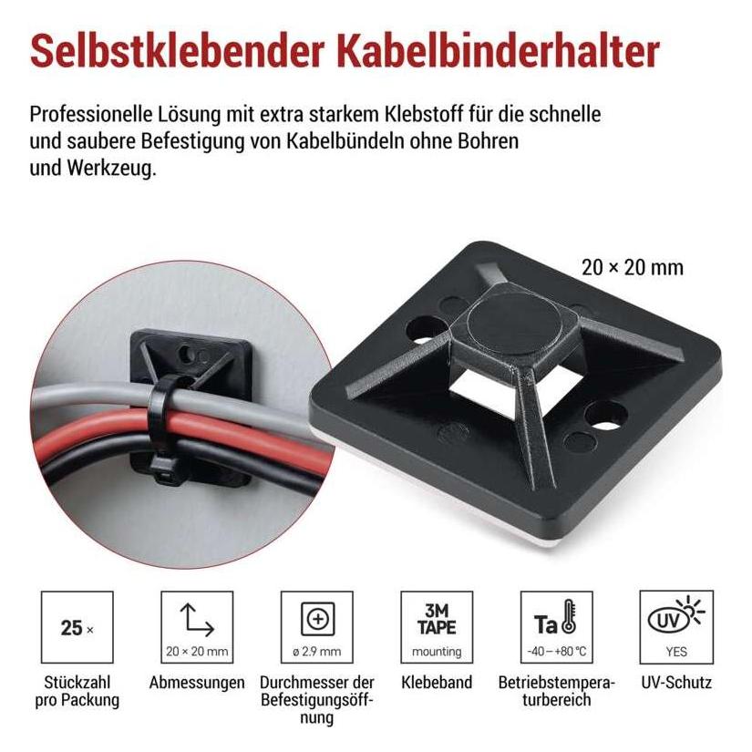 Emos Selbstklebende Basis 20×20, schwarz, 25 Stk (70415894)