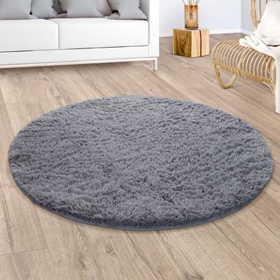 Hochflor-Teppich PACO HOME "Silky 591", grau, H:37mm Ø:200cm, Polyester, Teppiche, Uni-Farben, besonders weich und kuschelig, Wohnzimmer