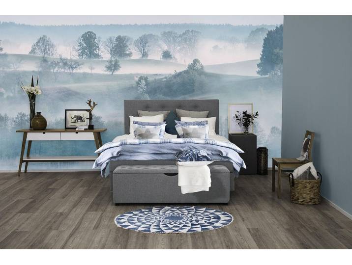 Boxspringbett, 180x200 cm, Struktur (100% Polyester), Grau, Mit Topper, Skandinavisch