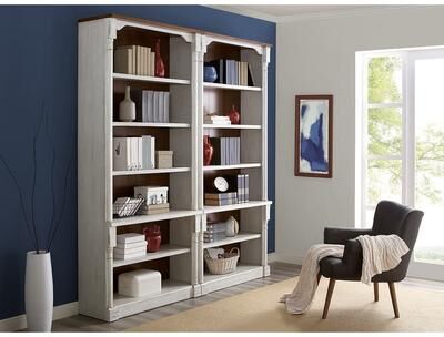 Martin Furniture Rustic Open 8' Wood Bookcase, Storage Cabinet, White - 84W x 94H x 16D