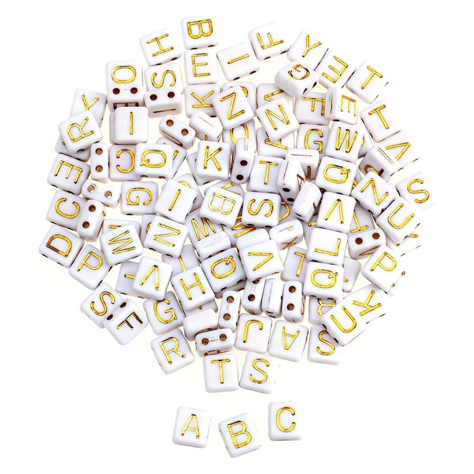 Magni GLOREX 6 1630 311 - Kunststoffwürfel, 110 Stück, mit Loch und Buchstaben, sortiert weiss und gold, i (32834330)