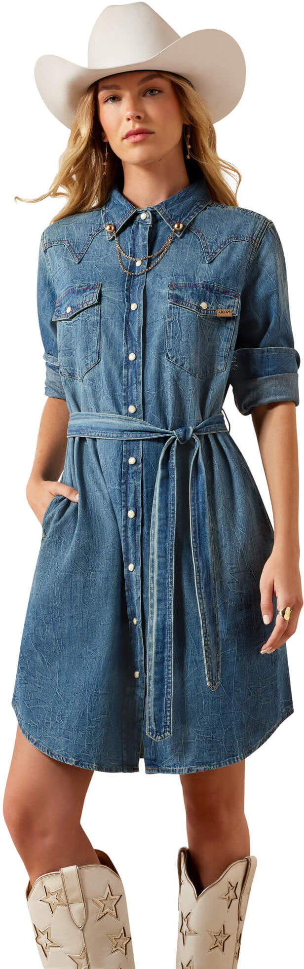 Women's Americana Denim Dress in Clovis, Size: Medium by Ariat