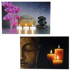 2er-Set LED-Bild Leinwandbild Leuchtbild Wandbild 40x60cm, Timer ~ Buddha + flackernd