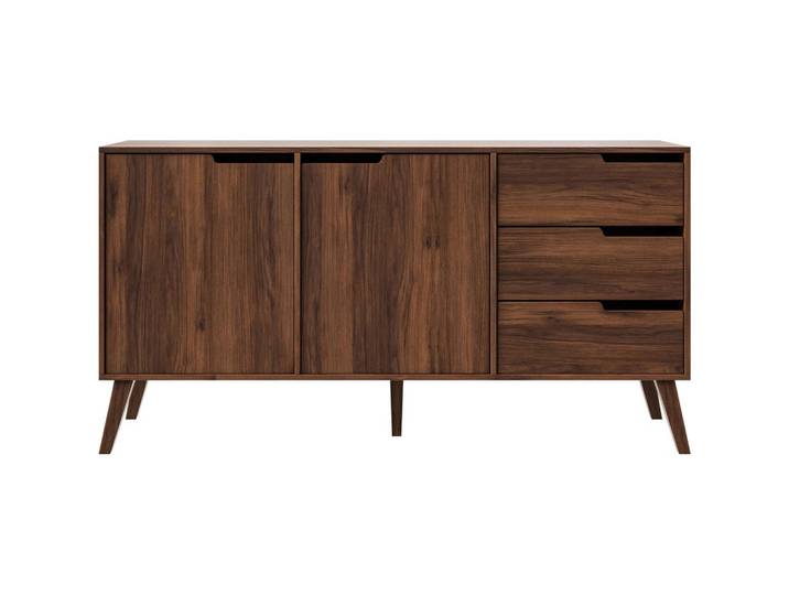 Beautysofa Kommode Norel mit 3 Schubalden und 2 Türen, Walnuss, Walnussfarben, Holz, 160x80x40 cm, Kleinmöbel, Kommoden, Kommoden