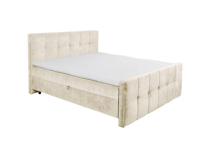 Mid.you Boxbett, Creme, Kunststoff, H2, 180x200 cm, Bettkasten, gepolstertes Kopfteil, Topper durchgehend, Schlafzimmer, Betten, Doppelbetten