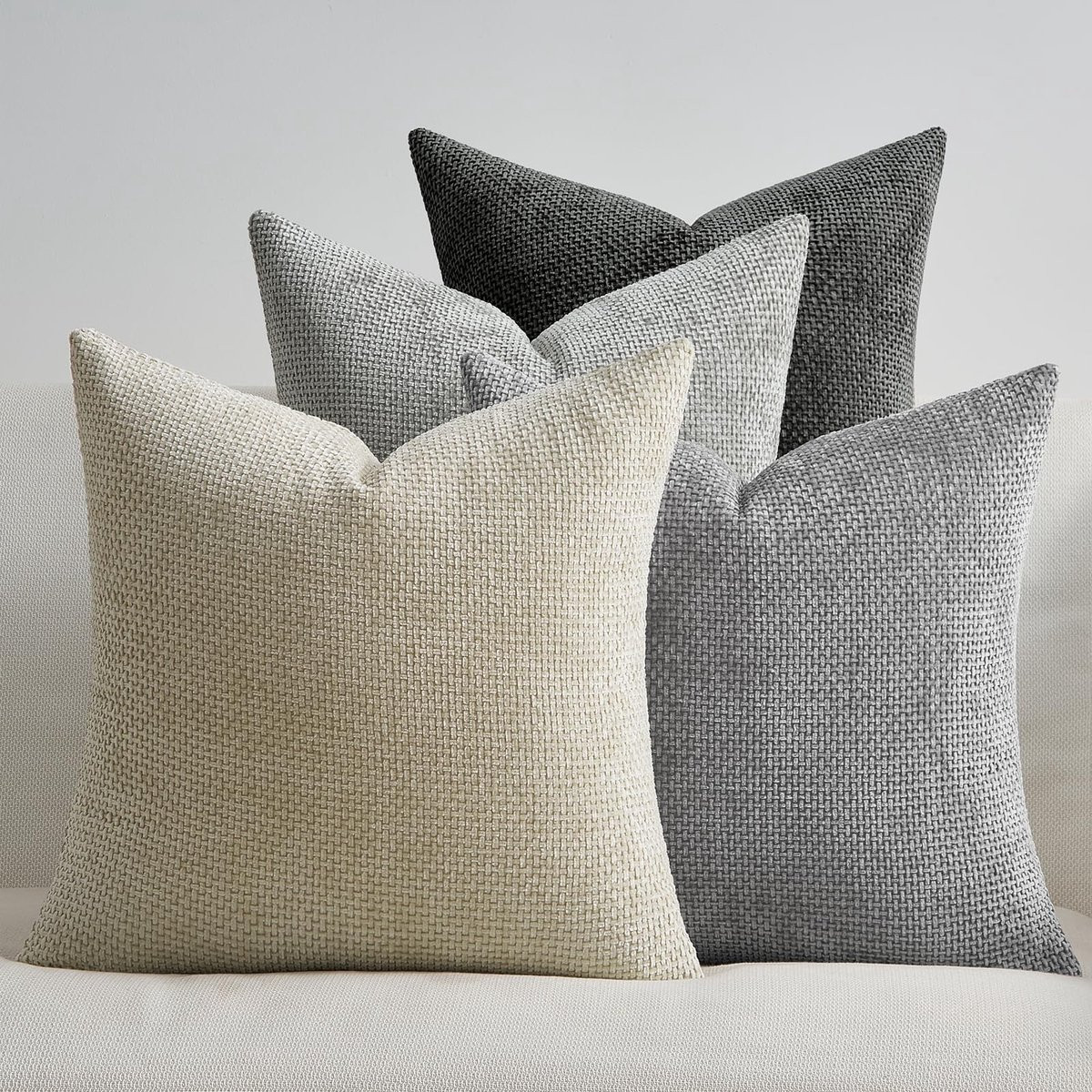 Ibenzoa Set van 4 Grijze Chenille Kussenslopen met Rotan Weefdesign voor de Woonkamer