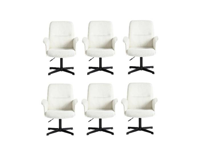 Meubles Cosy Drehstuhl 6er Set in Eisen Bouclé, Weiß, Metall, 63x94x66 cm, Büromöbel, Bürostühle, Drehstühle