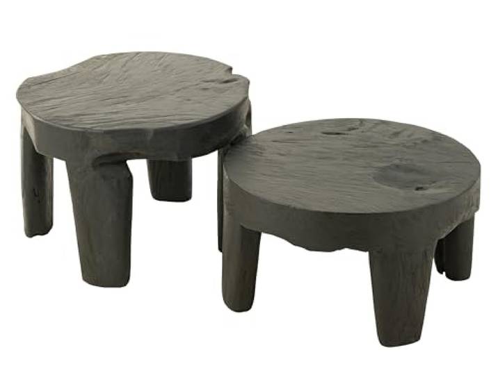 J-Line Set Van 2 Tafel Rond Teak Hout Zwart