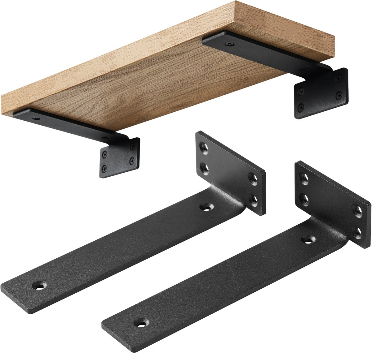 YONO Plankdragers Metaal - Zwevende Plankhouder Wandsteun - 20 cm - Zwart - 2 stuks