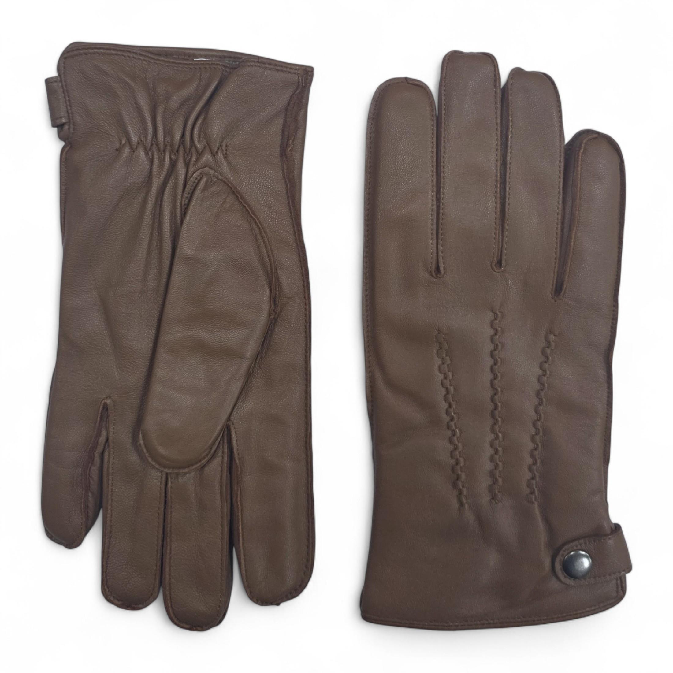 Herren-Winterhandschuhe aus hellbraunem italienischem Leder mit warmem Wollfutter, ideal zum Radfahren, Autofahren und für Freizeitaktivitäten.