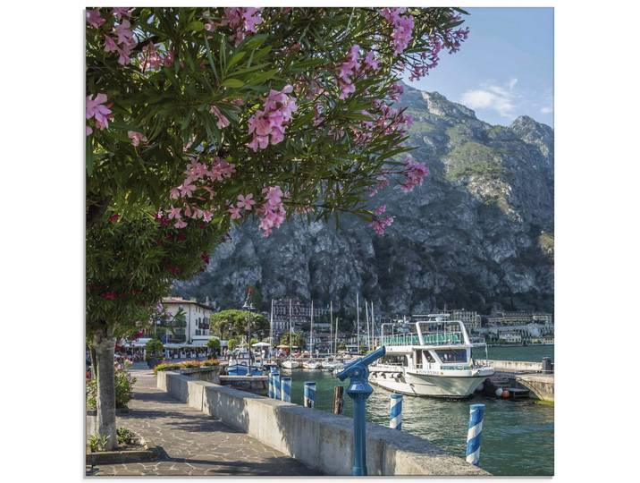 Glasbild ARTLAND Gardasee Hafen Limone sul Garda II , bunt (farbe bild(er): bunt), B:50cm H:50cm, Bilder, Glasbild, in verschiedenen Grössen