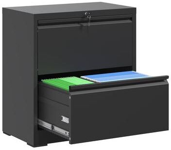 Ostweer Modern File Cabinet Lateral File Cabinet with 2 Drawers, Silent Slides and Locks, for Home Office, Black