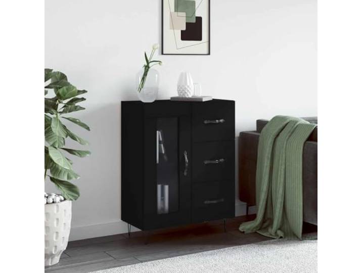 HEFZGDB Klassisches Sideboard mit Stauraum und Metallfüßen in Schwarz, Robustes Sideboard mit Wandhalterung und Stabilität, Weißes mit Schubladen und Glastür, aus Holzwerkstoff