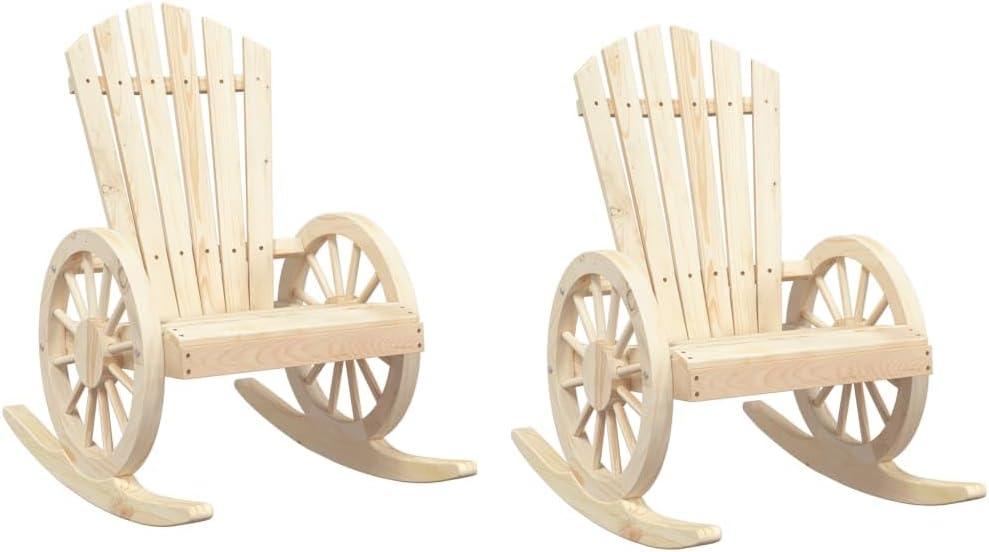 2 Adirondack-Schaukelstühle aus massivem Tannenholz mit ergonomischer Sitzfläche, geneigter Rückenlehne und sanfter Schaukelbewegung