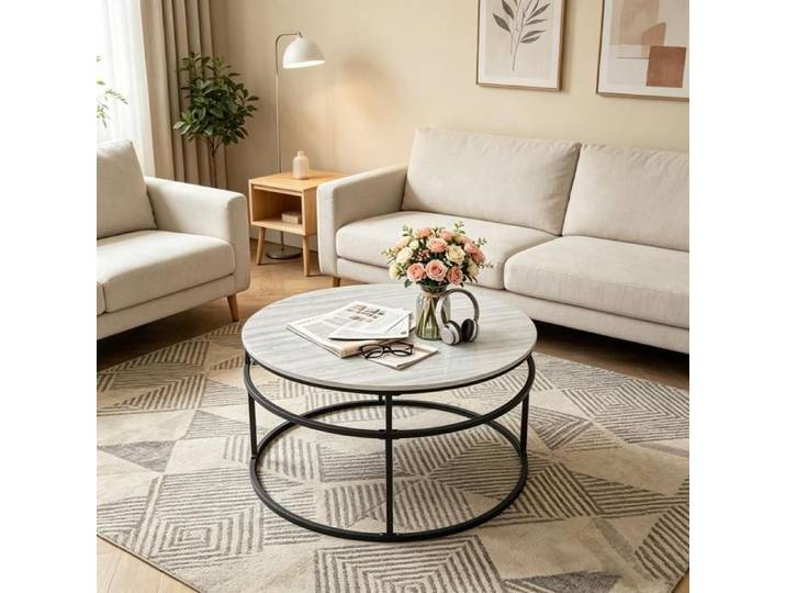 2 en 1 Table Basse Relevable Ronde 60x60cm VIVOLILV Ajustable en hauteur avec Rangement Table basse Pour Salon Studio Petit espace