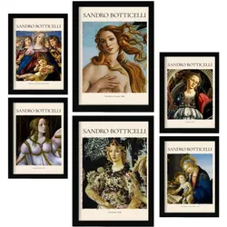 POSTER Set Mit 6 Sandro Boticelli Sammlung A3 & A4 Schwarzer Rahmen