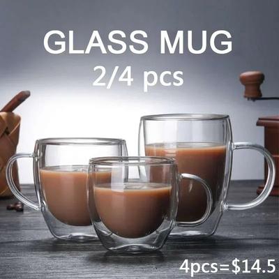 Uplifted Finds Double Wall Glass Thermal Mug High Performance Heat Resistant Tumbler For Coffee, Tea, & Cocktails coffee Glass 150 Ml 4 Pcs