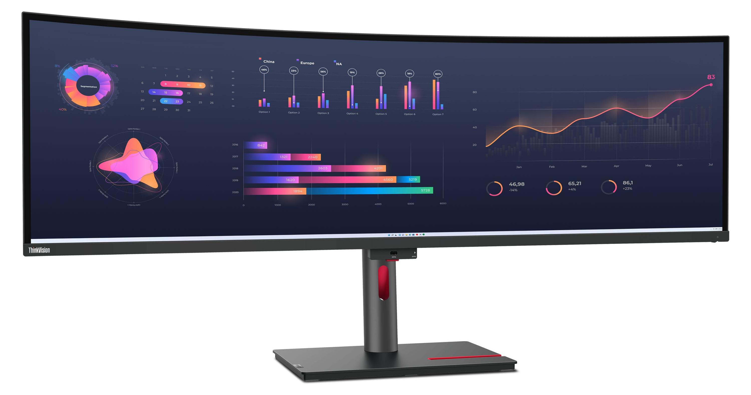 Lenovo ThinkVision P49w-30 Monitor, 124,5 cm (49"), 5120 x 1440 Pixel, Dual WQHD, LED, 6 ms, Schwarz