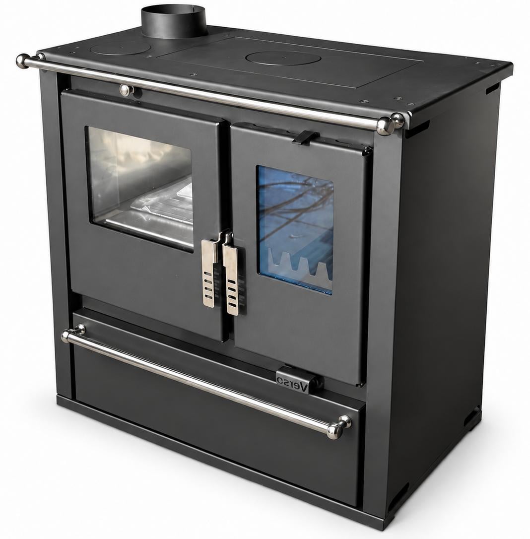 Verso CS Plus Houtfornuis met oven en stalen kookplaat, Inox, 7,7 kW