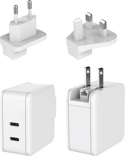 Dehner Elektronik XYPD65CC-ZUZ GaN US foldable with Plug-Set EU/UK white 2xUSB-C AC/DC Tisch- und Steckernetzteil 65W USB-C USB