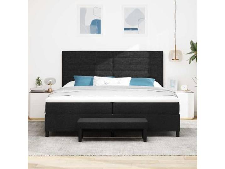 KTHLBRH Doppelbett 200 x 200 cm mit Matratze, Schwarz Mit Stoff bezogen, Struktur aus Holz, verstellbares Kopfteil, Lattenrost im Lieferumfang enthalten