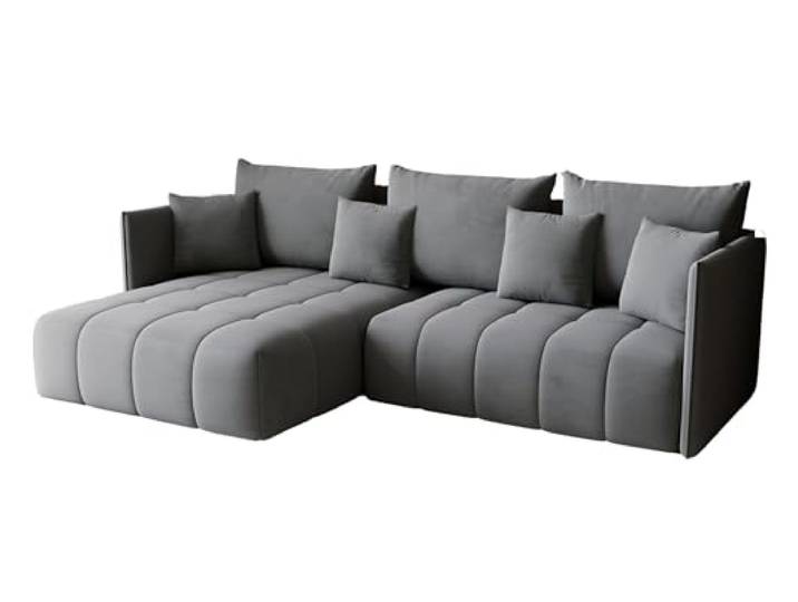 KP-Meble - Ecksofa mit Schlaffunktion - Gona - Schlafsofa 245 x 180 cm - Elegant, langlebig, freistehend - Automatisch für einfaches Ausklappen - 246x188x93cm - Monolith 84 (Grau)
