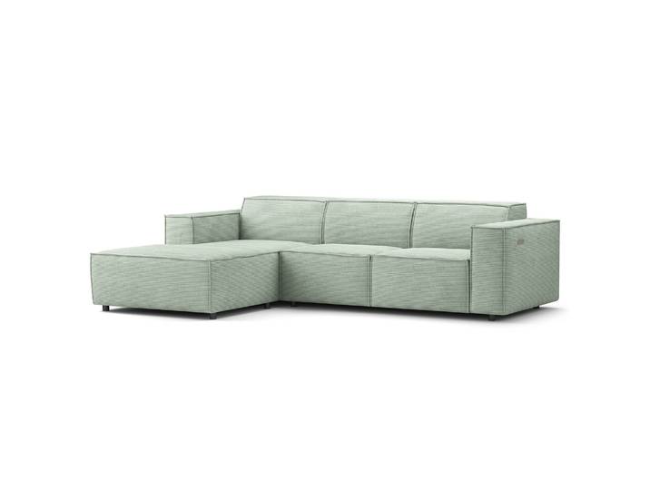 Ecksofa mit Longchair Grün/Mint Cordstoff Scilla 260cm Longchair davorstehend links Sitztiefenverstellung Modern