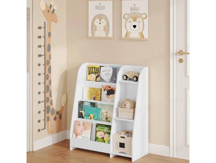 EUGAD Blanc 75x90x34.5cm Bibliothèque Montessori pour enfants, étagère à jouets avec 4 niveaux, étagère de rangement sur pied pour chambre d'enfant