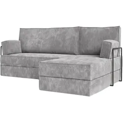 ECKSOFA NOTIA modulares Boneless Sofa mit Schlaffunktion Hellgrau Cordstoff