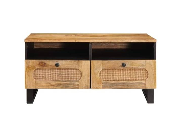 KTHLBRH Rechteckiger Couchtisch, handgefertigt, 80 x 54 x 40 cm Massives Mangoholz, funktionale Schubladen, braune Oberfläche und stabil und langlebig