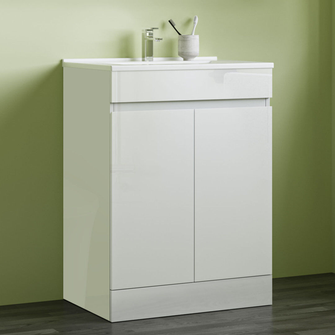 Metro Cohlette 600 mm Freestanding Combined Vanity Unit with Drop In Ceramic Basin High Gloss White 600mm W