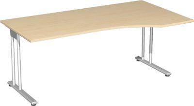 Schreibtisch mit Ansatz PALENQUE, C-Fuß, Freiform, manuelle Höhenverstellung, Ansatz rechts, B 1800 x T 800/1000 x H 680-820 mm, Ahorn-Dekor