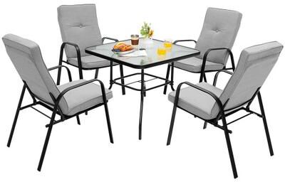 Costway 5 Pieces Outdoor Dining Set with 4 Stackable Chair and High-Back Cushions