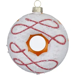 Christbaumschmuck Glas 10cm Donut Figur zum Aufhängen - Handbemalt Weihnachtsbaum Anhänger Weihnachten Weihnachtsbaumschmuck Essen Gebäck Weiß Braun