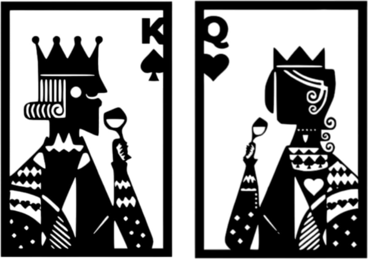 Djemzy Raampaneel King and Queen - 2-delig - Zwart - Hout MDF 6 mm - Decoratie voor vensterbank of op voet