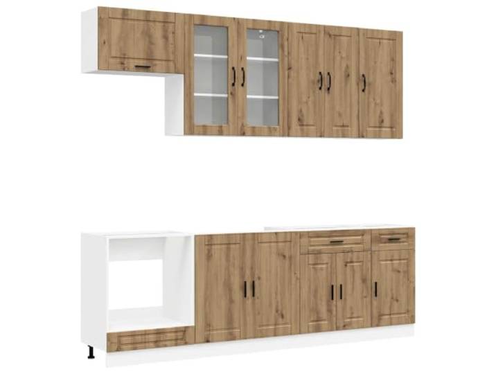 Makastle Küchenzeile 8-teilig, Artisan-Eiche, Holzwerkstoff, mit Hängeschränken und Unterschränken, Verstellbare Füße, Wandmontage