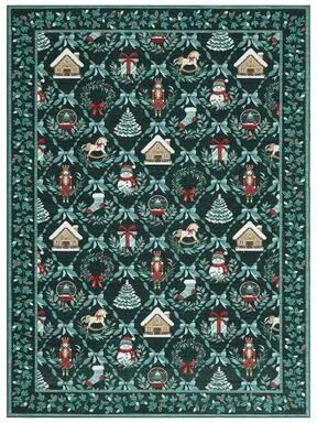 Garvee Christmas Bow Plaid Area Rug with Nutcracker and Snowman