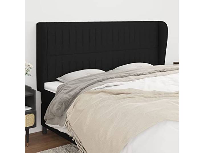 KTHLBRH Kopfteil mit Ohr, schwarz, aus klassischem Stoff, elegantes Design, komplett aus strapazierfähigem Material, atmungsaktiv, Beine aus Holz, stabil, höhenverstellbar