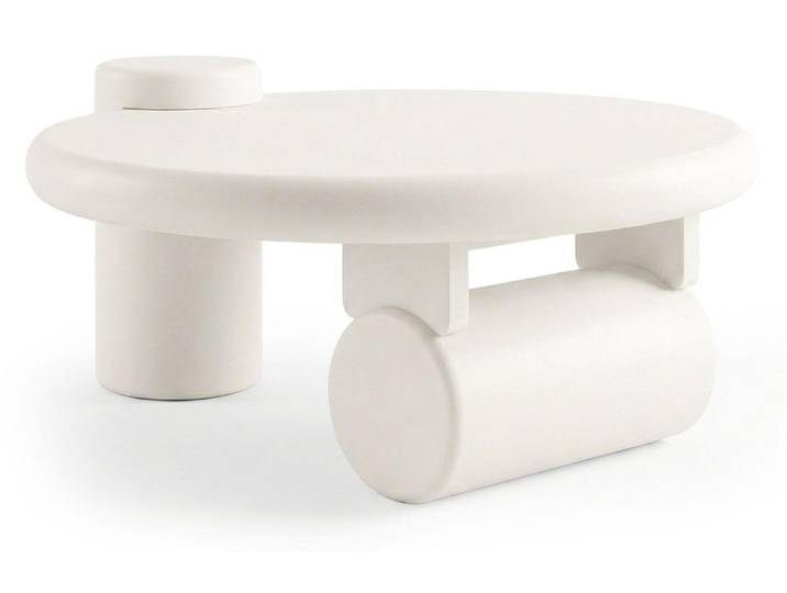 MENZZO Table basse ronde asymétrique 100cm Yang Crème