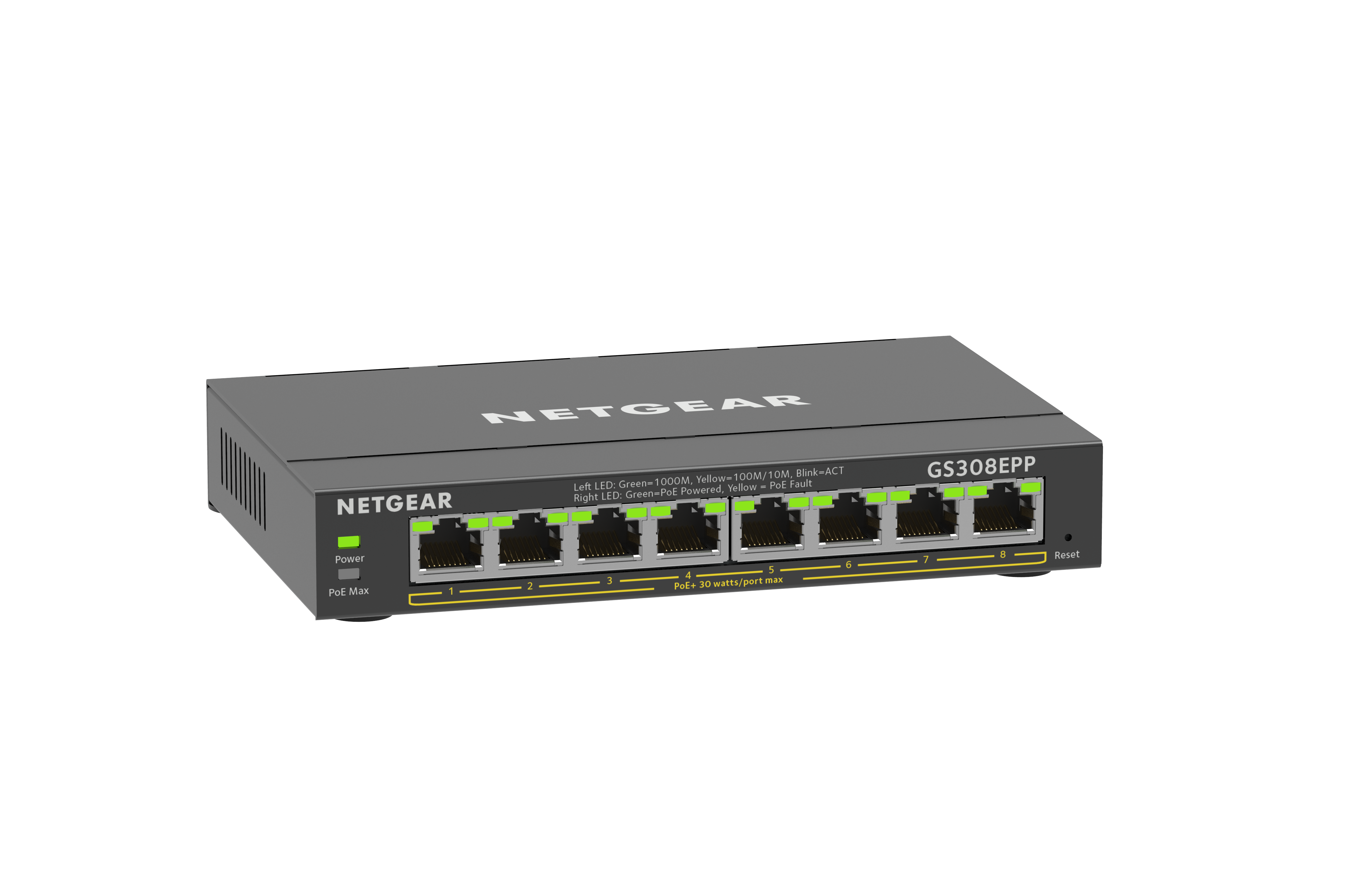 NETGEAR GS308EPP PoE Switch 8 Port Gigabit Ethernet LAN Switch PoE+ 123W Plus (Managed Netzwerk Switch PoE mit IGMP Snooping, QoS, VLAN, lüfterloses Metallgehäuse) GS308EPP-100PES