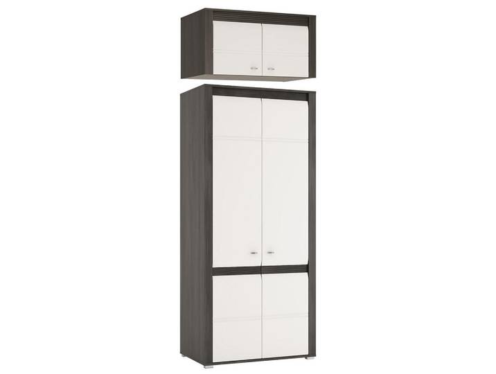 Feldmann-Wohnen Kleiderschrank MIT Aufsatz Sevilla schwarzkiefer / weiß hg 90 / 58 / 253cm, Schwarz, Weiß Hochglanz, Rechteckig, 90x253x58 cm, Schlafzimmer, Kleiderschränke, Drehtürenschränke