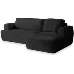 ECKSOFA SENTI P R-S Schwarz Kordstoff mit Schlaffunktion