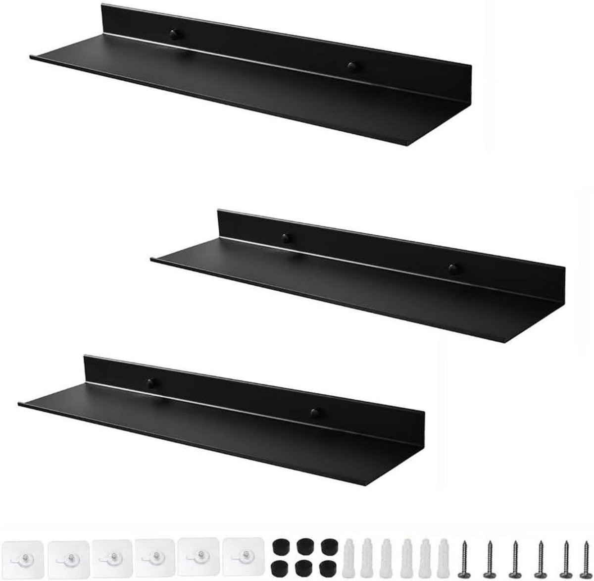 Set van 3 zwevende wandplanken - Zwart