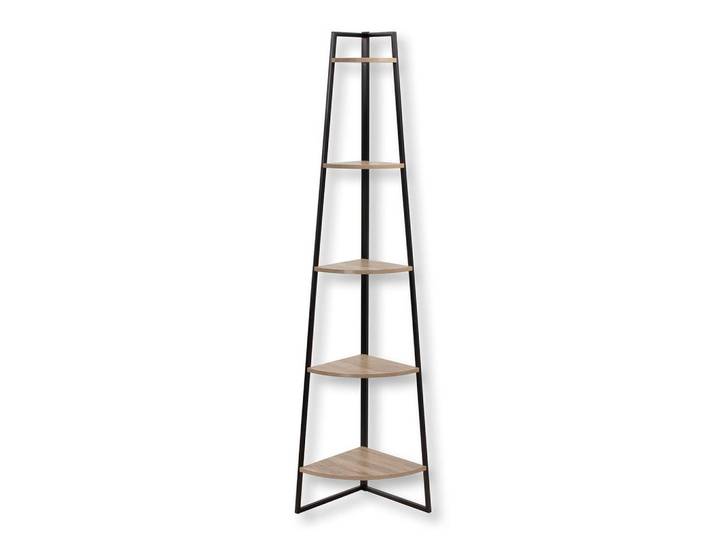 Calicosy Eckregal mit 5 Etagen im Holzdekor H180 cm - Lexie, Schwarz, Holzwerkstoff, 36x180x36 cm, Wohnzimmer, Regal, Bücherregale
