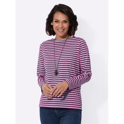 Langarmshirt CASUAL LOOKS "Shirt", Damen, Gr. 44, blau (magenta, marine, geringelt), 100% Baumwolle, gemustert, gestreift, mehrfarbig, U-Boot-Ausschnitt, Shirts Langarmshirt