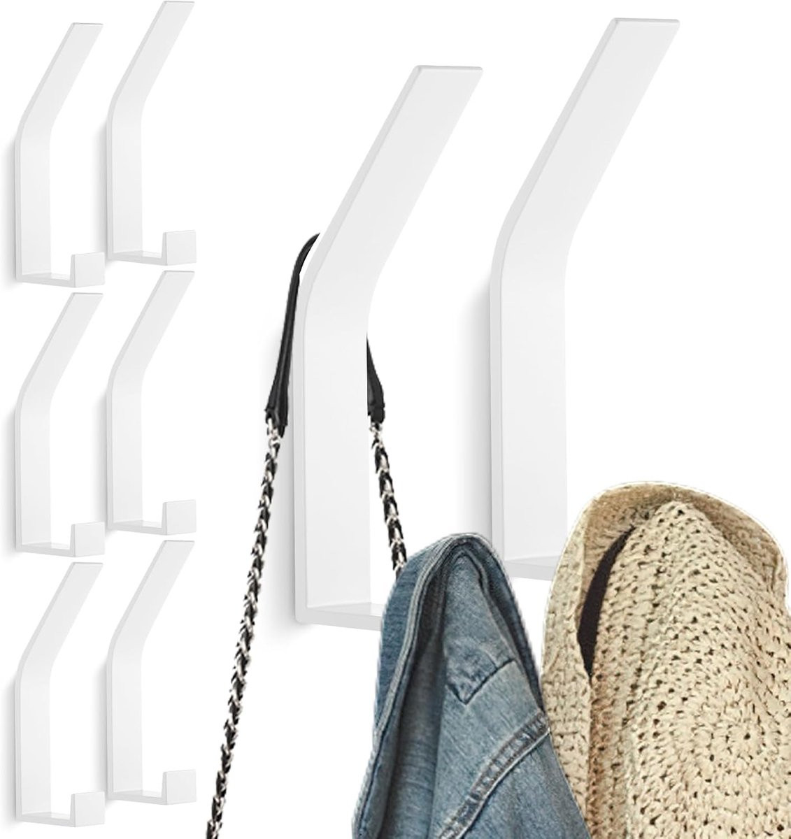SnelShoppen Set van 8 Moderne Wandhaakjes voor Kleding en Accessoires - Wit